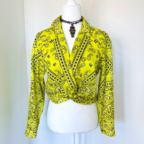 🤩Editors Pick🤩 Zara Yellow/Black Paisley Blouse - Picture 1 of 9